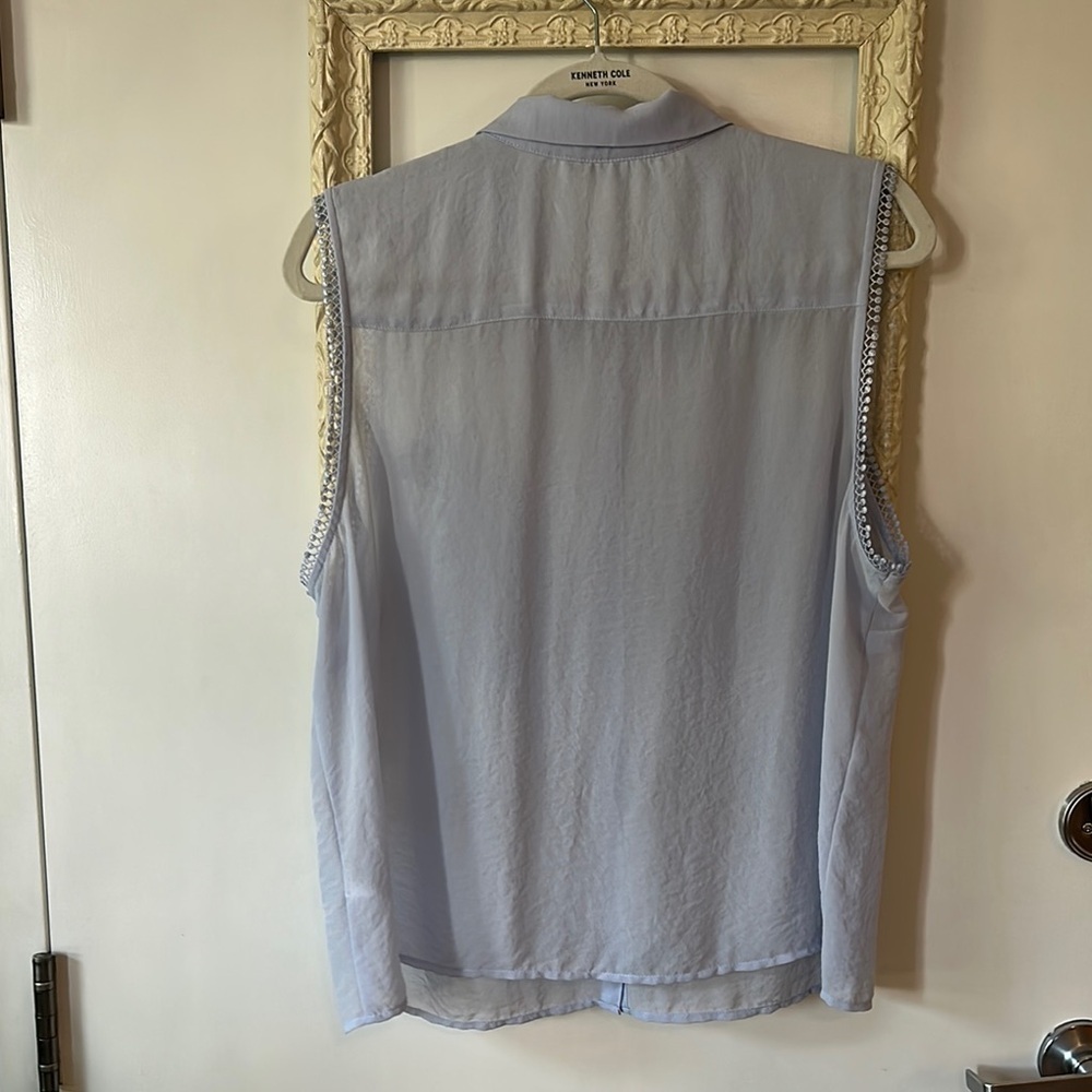 REITMANS | Vintage Embroidered Sleeveless Blue Button Up Sheer Blouse Top - Picture 9 of 12